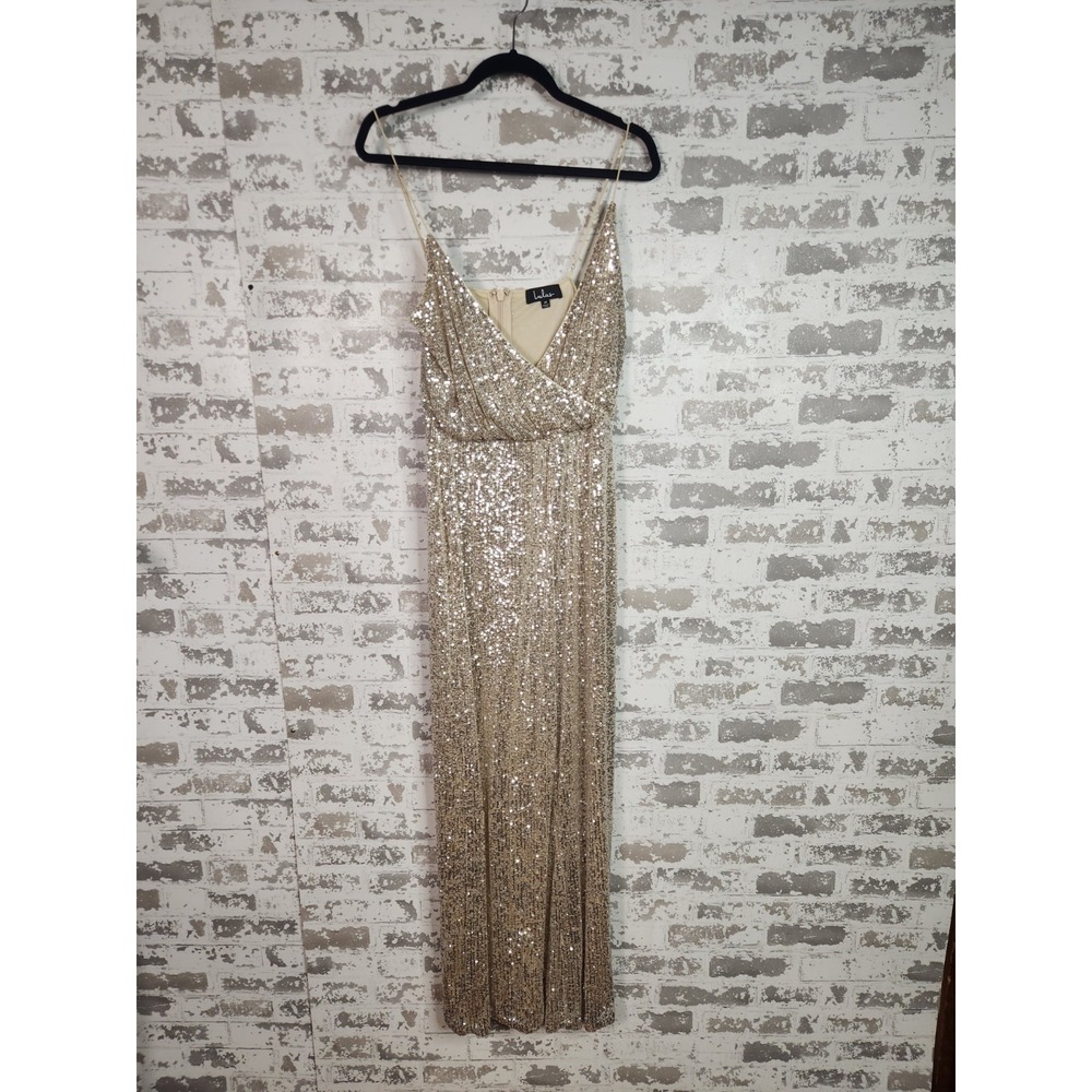 Lulu's Gold Sequin Spaghetti Strap Jumpsuit